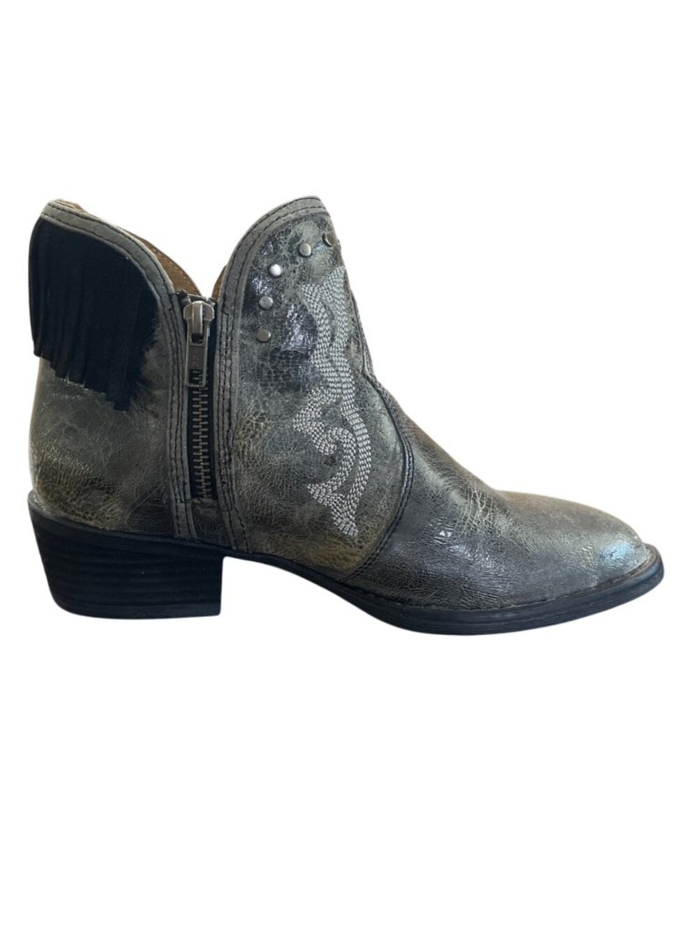Sterling River Ankle Boots Women Size 8.5 Fringe Leather Western Cowgirl Gray - Picture 3 of 9